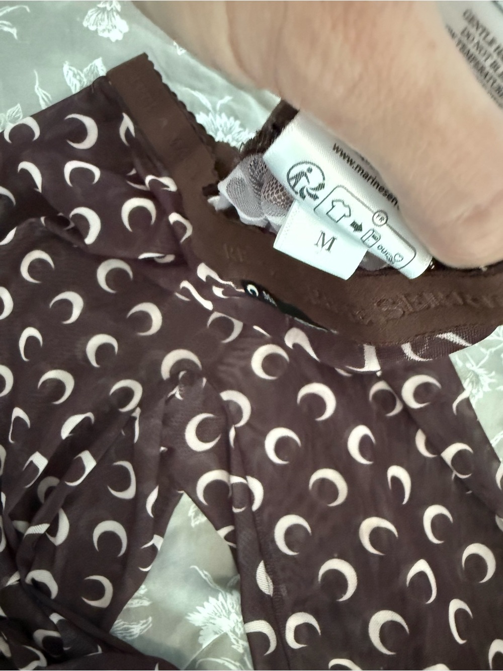 Marine Serre Brown Moon-Print Cropped Long Sleeve Top and matching sheer pants - Picture 9 of 11